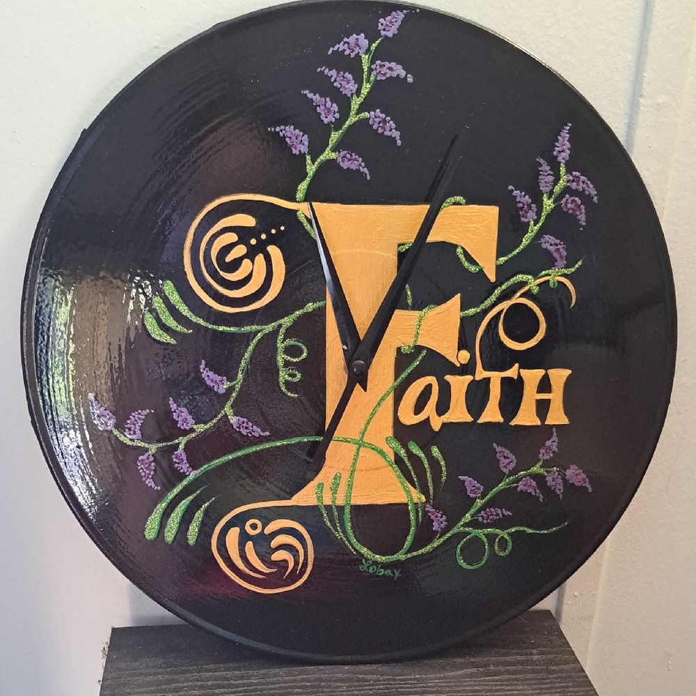Hand Crafted Painted Decorative Wall Clock Hope Vinyl Record Upcycle Floral